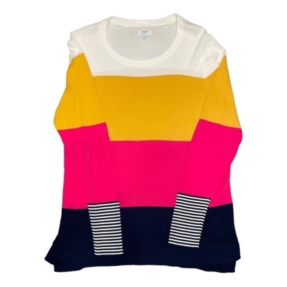Crown & Ivy Yellow Pink Navy & White Stripe Sweater Top Size Large
